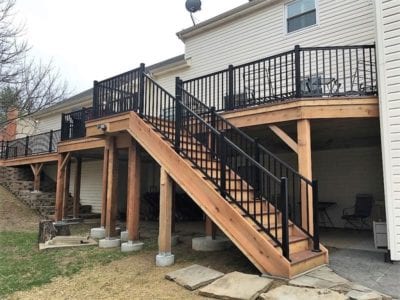 wood deck with metal railing from Easter, a respected St. Louis Deck builder